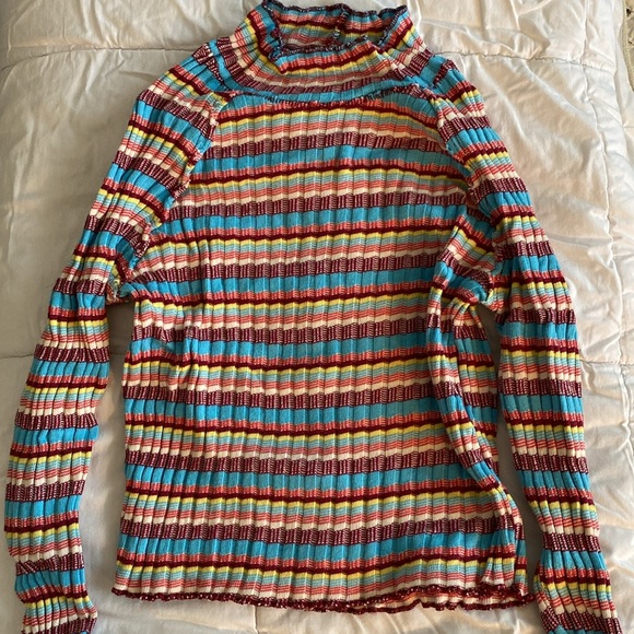 Free People Striped Mock Neck Long Sleeve Shirt/Sweater - Picture 3 of 7